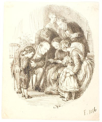 Højtlæsning. Familiegruppe af Lorenz Frølich