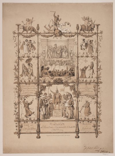 Mindeblad om kunstnerkarnevalet d. 3. marts 1854 af Lorenz Frølich
