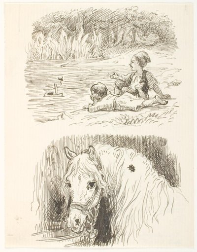 To udkast til illustrationer til Skarnbassen af Lorenz Frølich