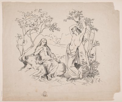 En siddende kvindelig og en stående mandlig figur af Lorenz Frølich