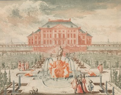 Konings Huis van de Tuin-zyde, med Venus-fontænen, i: Tooneel Der Voornaamste N..., n.d.. af Lorenz Scherm