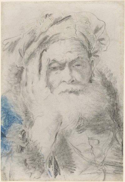 En skægget gammel mand læner sig med hovedet på sin hånd af Lorenzo Baldissera Tiepolo