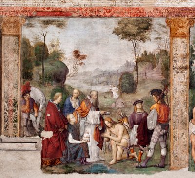 St. Ceciles liv: St. Baldrian døbt af Urban I (fresco af Lorenzo Costa