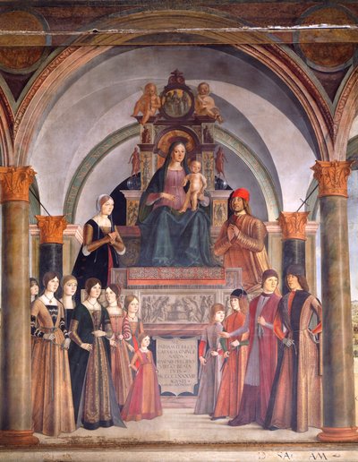 Madonna og barn med engle, af Lorenzo Costa (ca 1537-1583), Bentivoglio kapel i kirken San Giacomo Maggiore, Bologna, Italien af Lorenzo Costa