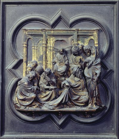Kristus blandt lægerne, fjerde panel af norddørene til dåbskapellet San Giovanni, 1403-24 (bronze) af Lorenzo Ghiberti
