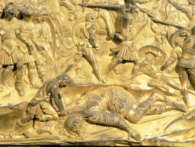 David og Goliat, detalje fra det originale panel fra dåbskapellets østdøre, 1425-52 (forgyldt bronze) (efter restaurering) af Lorenzo Ghiberti