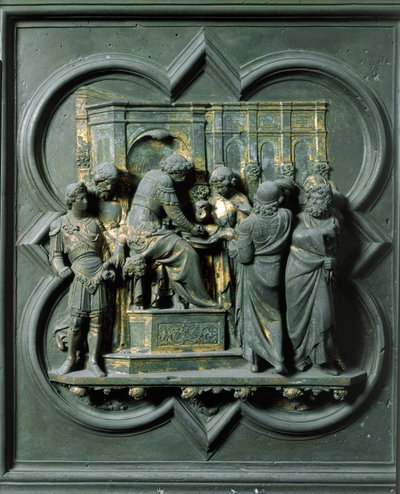 Nordport (kaldet korsets port, i nord), ydre detalje: "Kristus står over for Pontius Pilatus (Pontius Pilatius)" Bronzeskulptur lavet af Lorenzo Ghiberti (1378-1455) af Lorenzo Ghiberti