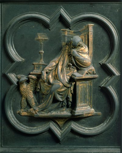 North Porte (kaldet Gate of the Cross, mod nord), udvendig detalje: Saint John Evangelist. Bronzeskulptur lavet af Lorenzo Ghiberti (1378-1455) af Lorenzo Ghiberti