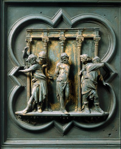 North Porte (kaldet Porte de la Croix, i nord), udvendig detalje: "" la flagellation"" Bronzeskulptur lavet af Lorenzo Ghiberti (1378-1455) af Lorenzo Ghiberti