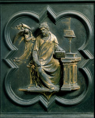 North Porte (kaldet Porte de la Croix, mod nord), udvendig detalje: Saint Mathieu. Bronzeskulptur lavet af Lorenzo Ghiberti (1378-1455) af Lorenzo Ghiberti
