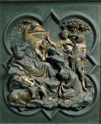 North Porte (kaldet Porte de la Croix, mod nord), udvendig detalje: Nativiten. Bronzeskulptur lavet af Lorenzo Ghiberti (1378-1455) af Lorenzo Ghiberti