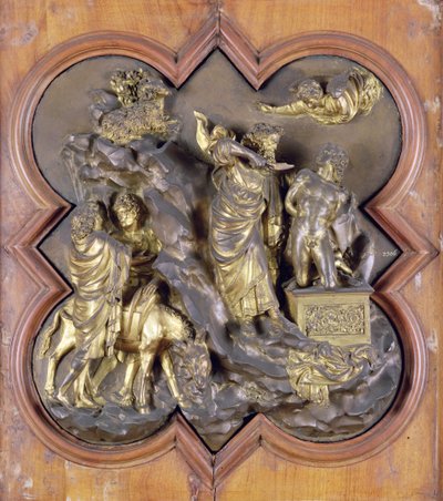 The Sacrifice of Isaac, bronzekonkurrencerelief for dåbsdørene, Firenze, 1401 (bronze) af Lorenzo Ghiberti