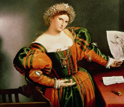 En dame med en tegning af Lucretia, ca. 1530-33 (olie på lærred overført fra træ) af Lorenzo Lotto