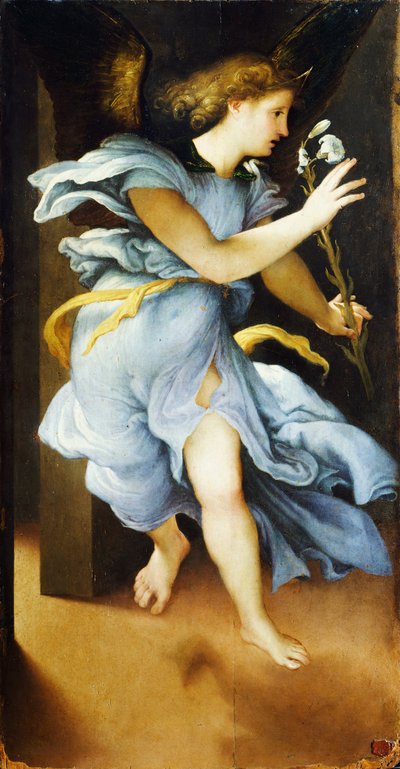 Annoncing Angel, ca. 1525, af Lorenzo Lotto (1480 ca- 1556), olie på panel, 82x42 cm af Lorenzo Lotto