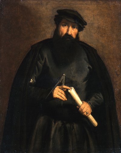 Portræt af en mand med passer og papirrulle af Lorenzo Lotto