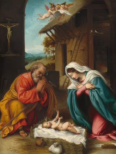 Kristi fødsel. 1523 af Lorenzo Lotto