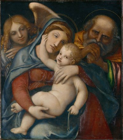 Den hellige familie med englen Gabriel af Lorenzo Lotto
