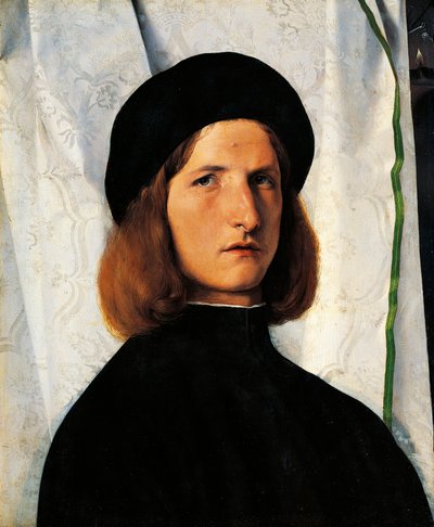 Portræt af ung mand med lampe af Lorenzo Lotto