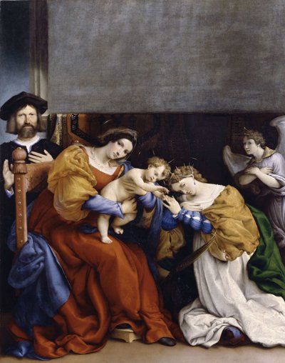 Det mystiske ægteskab mellem Saint Catherine og donoren Niccolò Bonghi, 1523. af Lorenzo Lotto