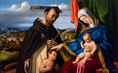 Jomfru og barn, Johannes Døberen som barn og Sankt Peter Martyren (Pierre de Véronne) af Lorenzo Lotto