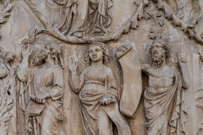 Profeter, detaljer fra Jesse-træet og messianske profetier, Historier om Genesis, basrelieffer af Lorenzo Maitani (før 1275-1330), anden søjle, facade af Orvieto-katedralen, Umbrien, Italien af Lorenzo Maitani