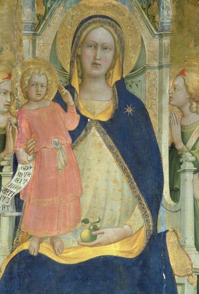 Madonna og barn troner med hellige, detalje viser Madonna og barn, polytykon, 1413 af Lorenzo Monaco