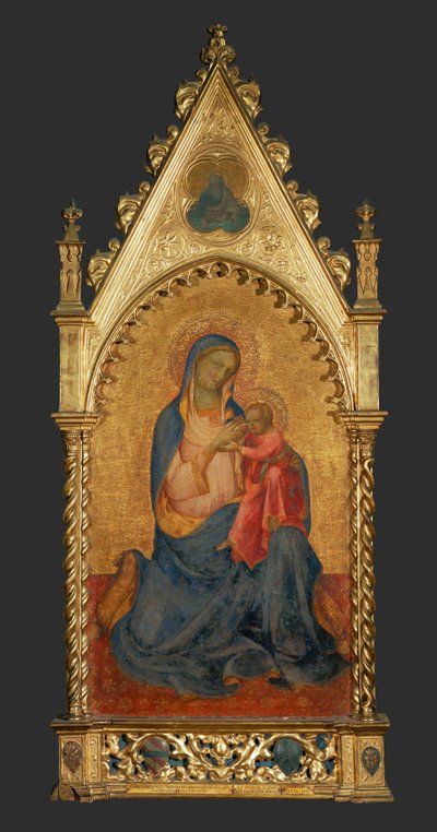 Madonna og barn, i medaljonen øverst: Gud-Fader ... af Lorenzo Monaco