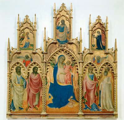 Madonna og Jesusbarnet, helgener; øverst: Bebudelsen (tempera på træ) af Lorenzo Monaco