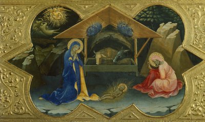Nativity, scene fra predella af Jomfrukroning af Lorenzo Monaco (ca 1370-1425), tempera på panel, 32x53 cm af Lorenzo Monaco