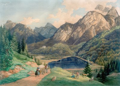 Schwansee nær Füssen af Lorenzo Quaglio