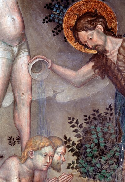 Sankt Johannes Døberen, der døber folkemængderne i Jordanfloden, detaljer (Fresco af Lorenzo Salimbeni