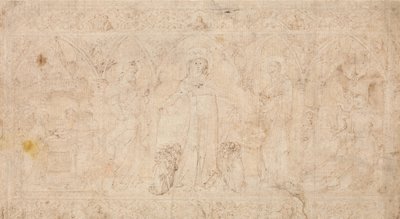 Design til et Antependium: Madonna della Misericordia med de hellige Johannes Døberen..., ca.1370. af Lorenzo Veneziano.