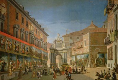 Triumfbuen for St. Mary i hovedgaden i Madrid (olie på lærred) af Lorenzo de Quiros