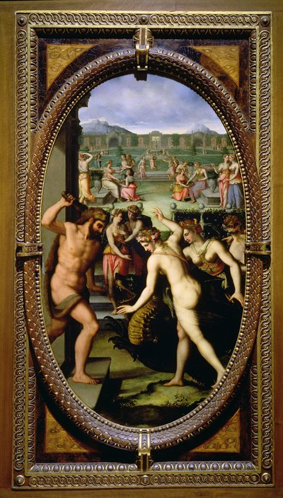 Herkules dræber Hesperidernes drage, 1572 (olie på skifer) af Lorenzo dello Sciorina