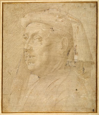 Buste af en mand med anstandsdame (metalspids forhøjet med hvidt på papir) af Lorenzo di Credi