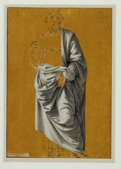 Studie af draperi til figuren af Sankt Bartholomæus ... af Lorenzo di Credi