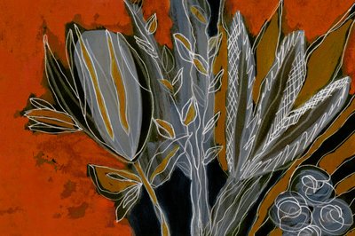 Grå og orange botaniske motiver af Lori Ann Folz