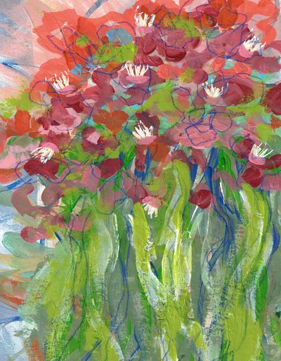Livligt, blomsterinspireret abstrakt motiv af Lori Ann Folz