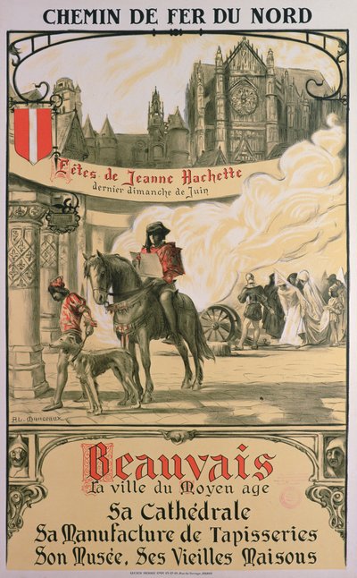 Beauvais - middelalderens by (farve litho) af Louis Antoine Manceaux