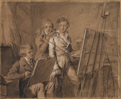 Tre unge kunstnere i et studie af Louis Leopold Boilly