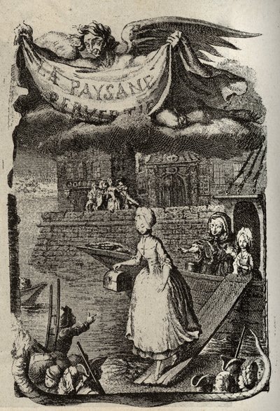 Illustration til "Den perverse bonde eller byens farer" af Restif de La Bretonne (1734-1806) fransk forfatter. Stik af Binet fra det 18. århundrede. af Louis (after) Binet