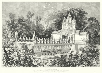 Porten til Angkor, Cambodja (gravering) af Louis (after) Delaporte