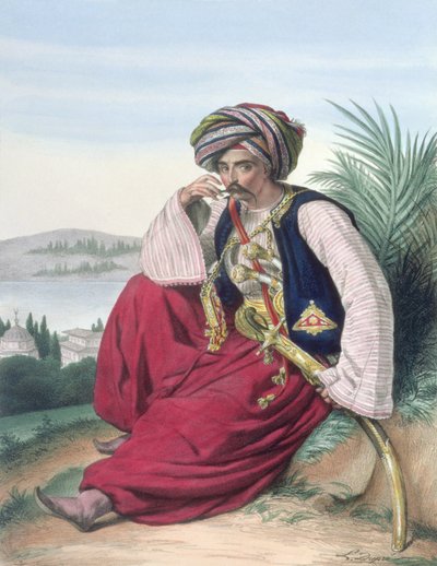 En Mameluke eller slavesoldat, indgraveret af Thierry Brothers af Louis (after) Dupre
