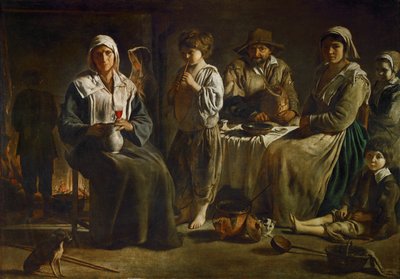 En bondefamilie i et indre ... af Louis (attr. to) Le Nain