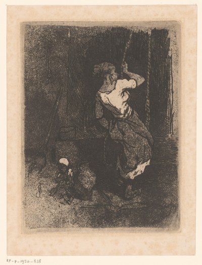 Kvinde får vand fra en brønd, ved siden af ​​hende et siddende barn af Louis Adolphe Hervier (attributed to)