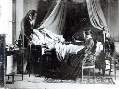 Lægens besøg hos patienten, ca.1840-50 (sort foto) af Louis Adolphe Humbert de Mollard