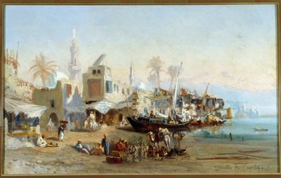 Fiskere og moskeer i havnen Boulack i Egypten Maleri af Amable Louis Crapelet (1822-1867) Søn. 41x64 cm Obligatorisk omtale: Regards de Provence foundation collection, Marseille af Louis Amable Crapelet