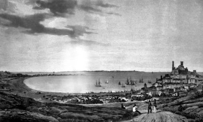Cannes og øen Sainte Marguerite af Louis Ambroise (after) Garneray