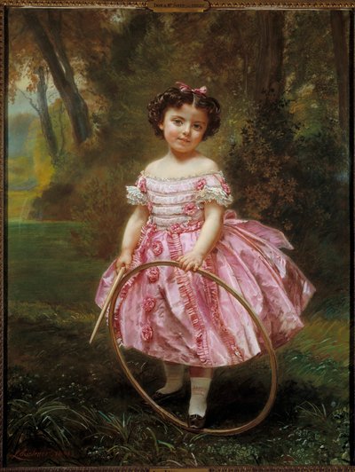 Mademoiselle Ehrler: Lille pige leger med en bøjle, maleri af Louis Antoine Leon Riesener (1808-1878) af Louis Antoine Leon Riesener