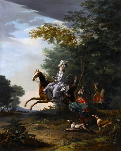 Marie-Antoinette 1755-1793 Jagt med hunde af Louis Auguste Brun de Versoix